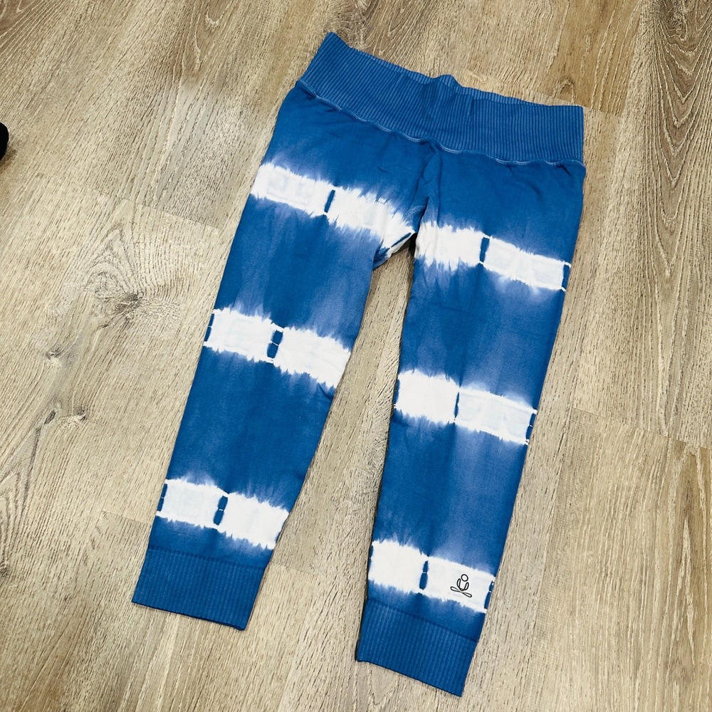 Phat Buddha Blue Tie Dye Seamless Yoga Leggings High Waist Cropped M/L PB1326